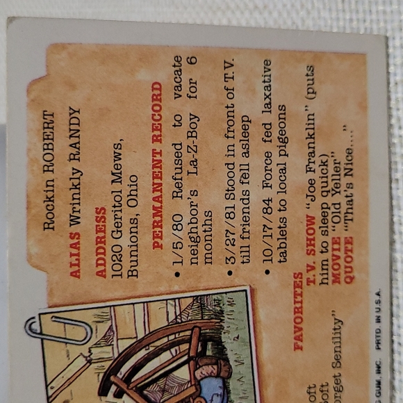 1987 Topps Garbage Pail Kids Original Series 7 Rollin’ Roland 275b MINT - Picture 3 of 5